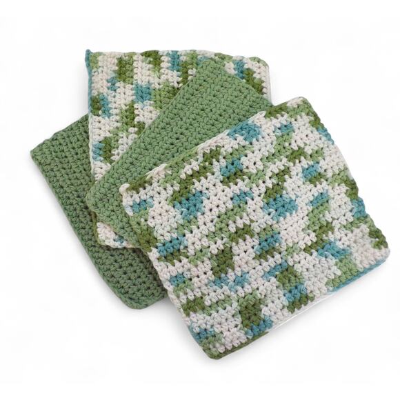 Handmade Other - (4) Handmade Crocheted Dishcloths Washcloths 100% Cotton 8" Sage Emerald Isle